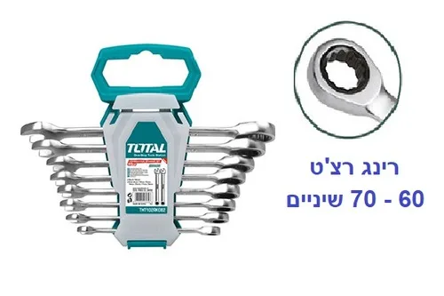 סט 8 מפתחות פתוח \ רינג רצ'ט, 6-22 מ"מ , CrV גימור כרום, מקצועי