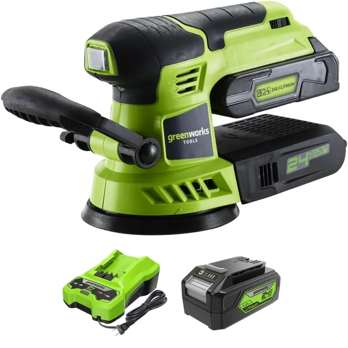 מלטשת עגולה נטענת "5 + סוללה 4 אמפר ומטען מהיר - Greenworks 3100107 24V