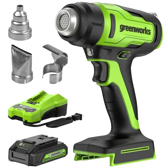 אקדח חום נטען עם 3 ראשים + סוללה 2 אמפר ומטען - Greenworks HGG301 24V