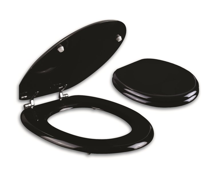 מושב אסלה עץ יצוק עם התקנה עילית וצירי נירוסטה שחור