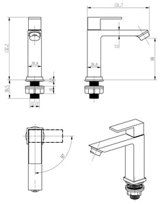 ברז פרח מים קרים מרובע שחור מט AQUILA