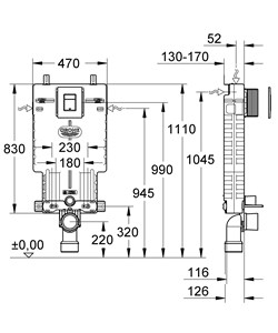 מיכל הדחה סמוי לקיר בלוקים + לחצן מרובע כרום ניקל