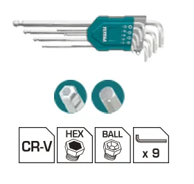 סט 9 מפתחות אלן כדורי ארוכים מ"מ , Cr-V, מחוזק לשימוש מקצועי
