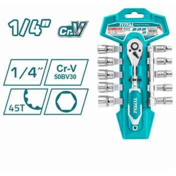 סט בוקסות 12 חלקים מקצועי D1/4 עם ידית ראצ' Total tools