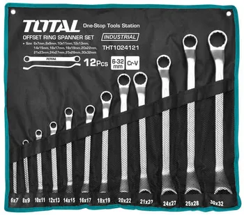 סט 12 מפתחות רינג \ רינג מכופף, Cr-V, כרום, לשימוש מקצועי