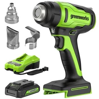 אקדח חום נטען עם 3 ראשים + סוללה 2 אמפר ומטען - Greenworks HGG301 24V